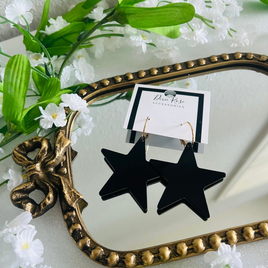 Black Statement Star Hoops - Dixie Rose