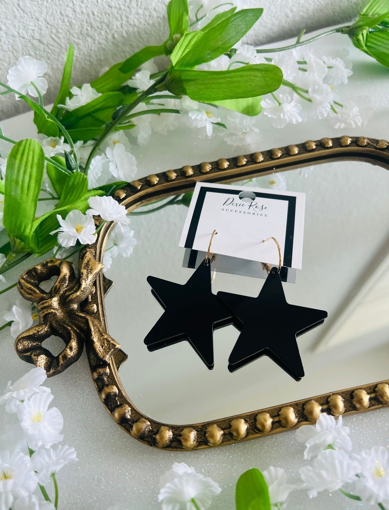 Black Statement Star Hoops - Dixie Rose