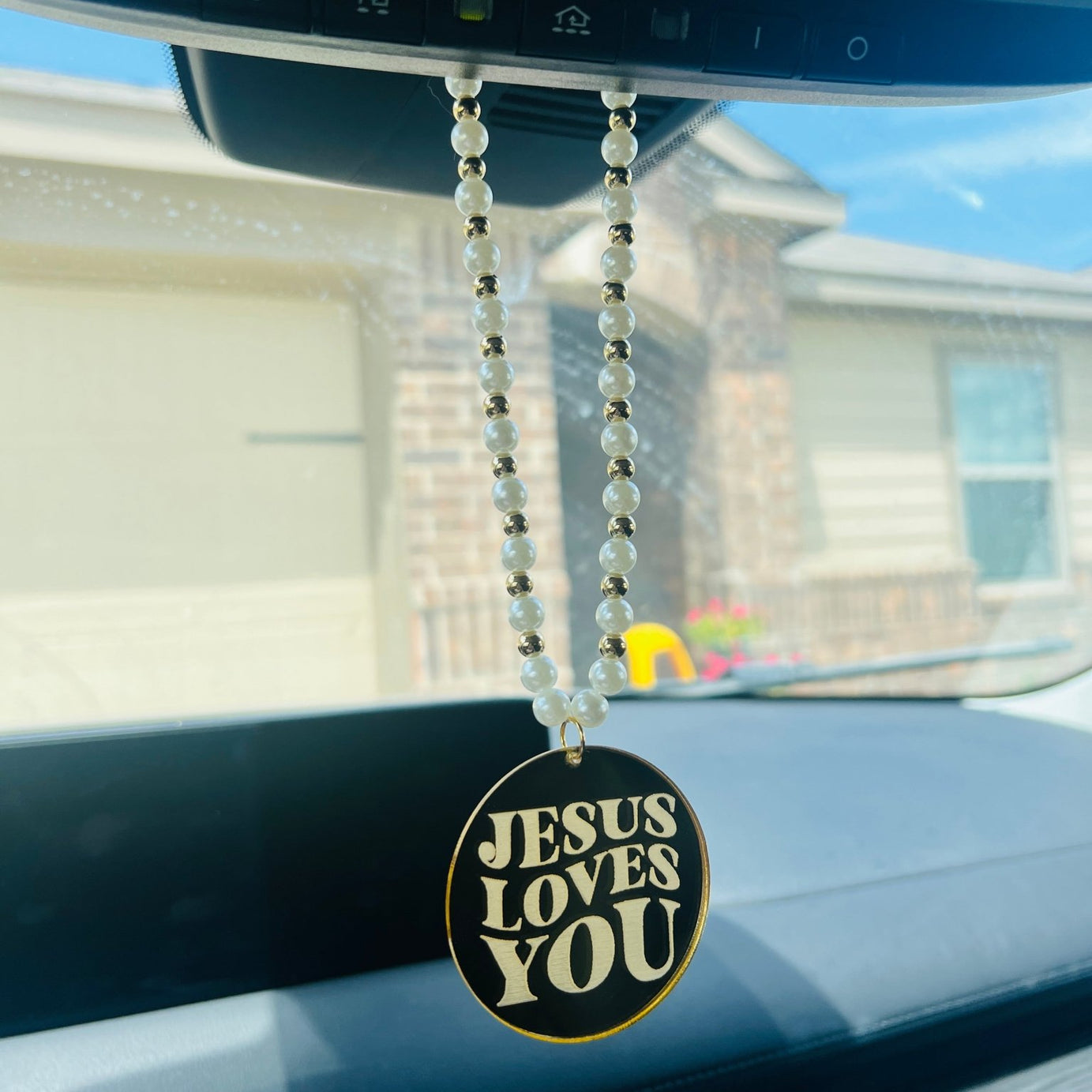 Gold Jesus Loves You Car Charm - Dixie Rose