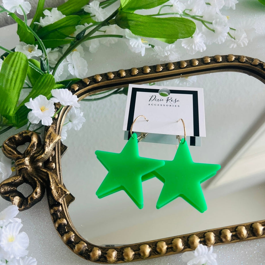 Green Statement Star Hoops - Dixie Rose