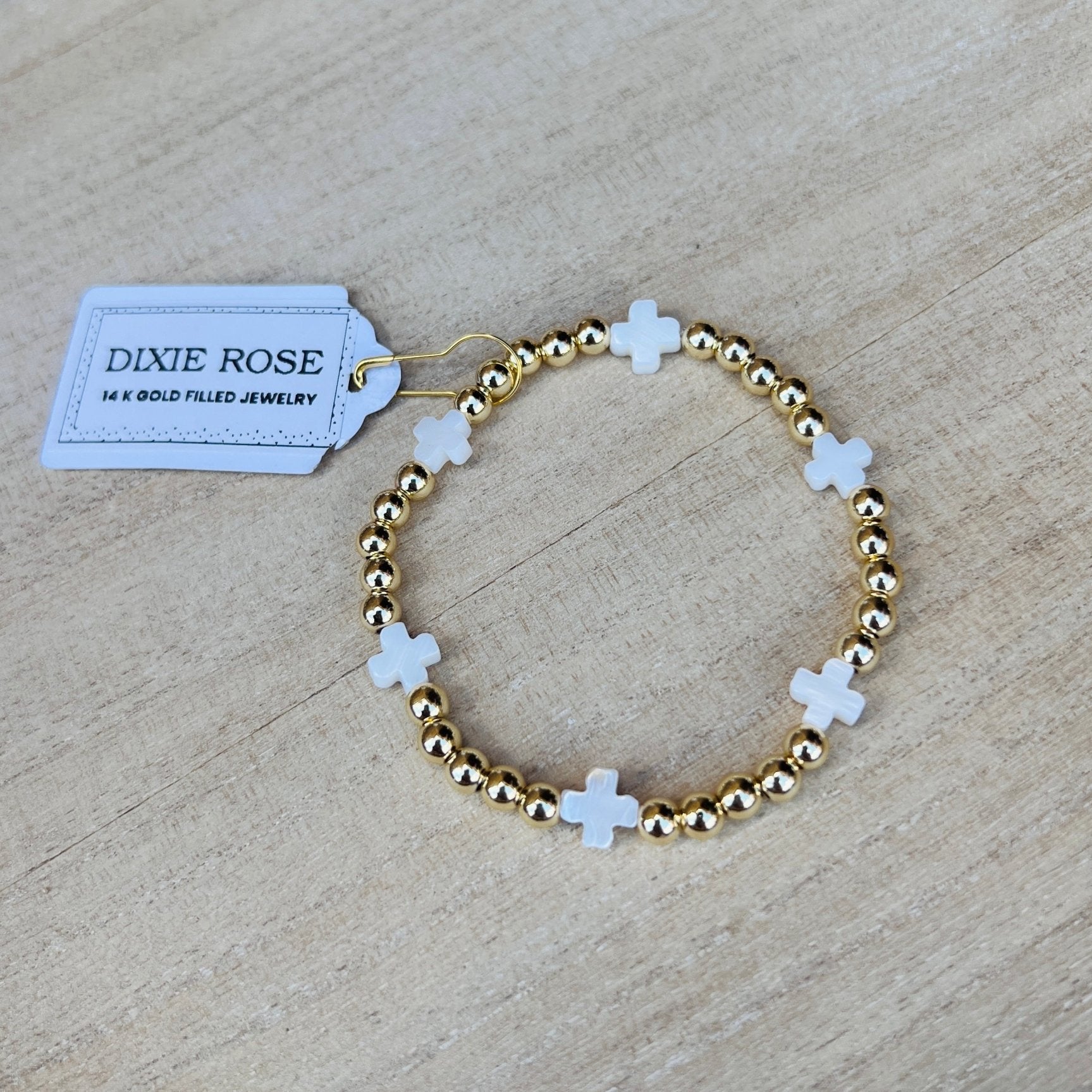 Pearl Cross/Gold Bracelet - Dixie Rose