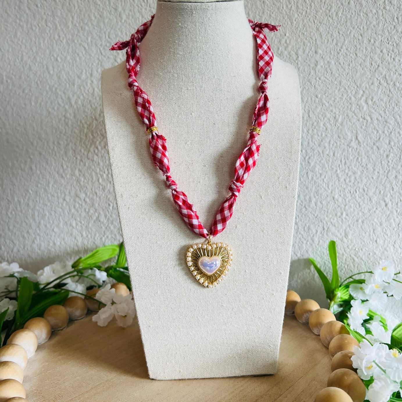 Pearl Heart Charm Bandana Necklace - Dixie Rose