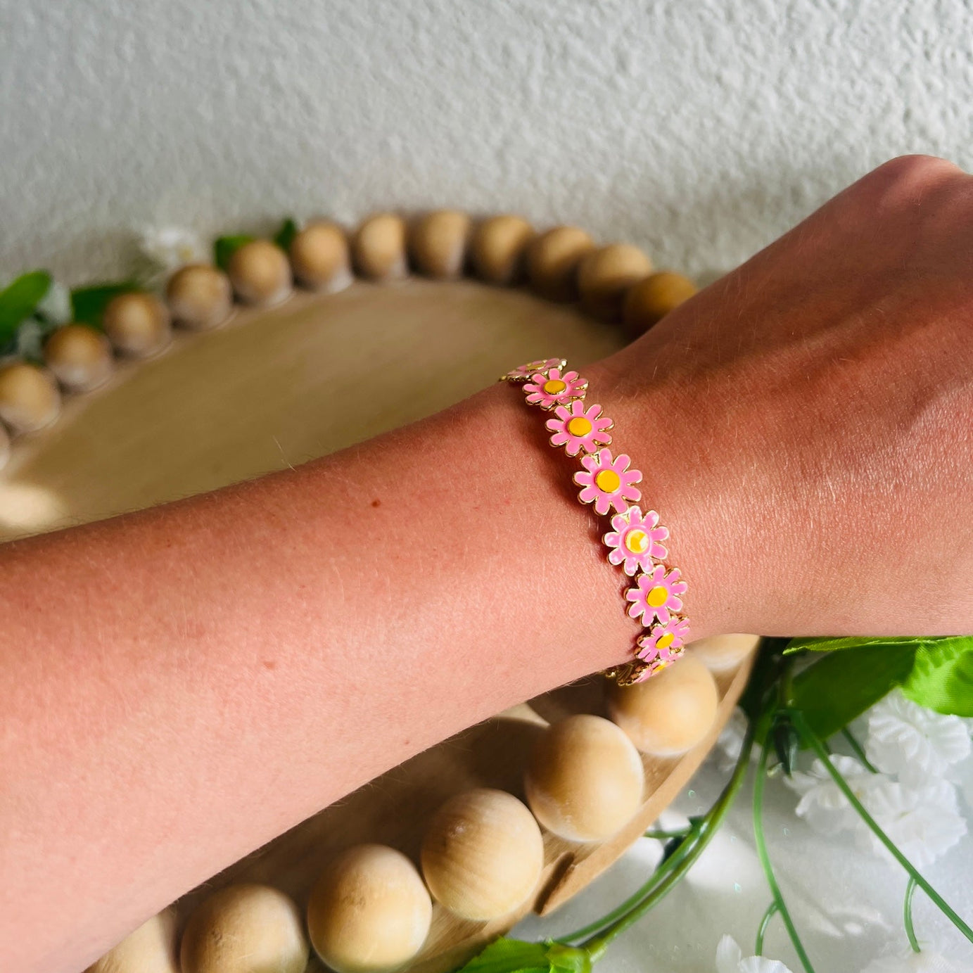 Plated Pink Daisy Cuff Bracelet - Dixie Rose