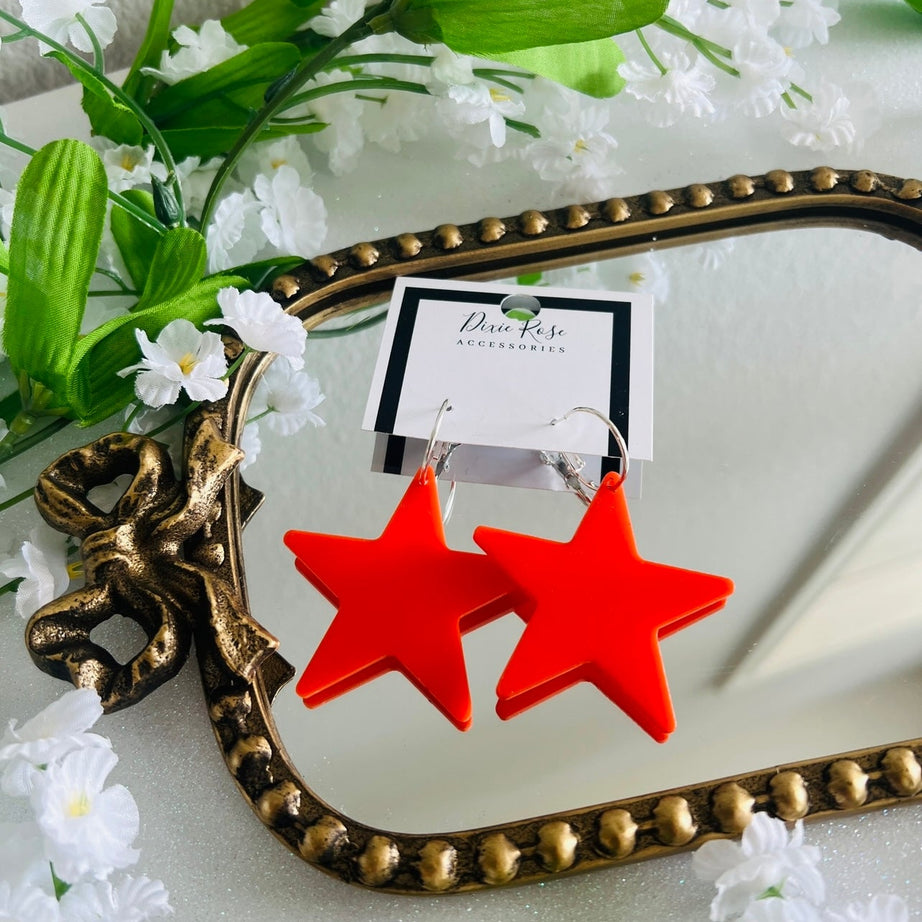 Red Statement Star Hoops - Dixie Rose