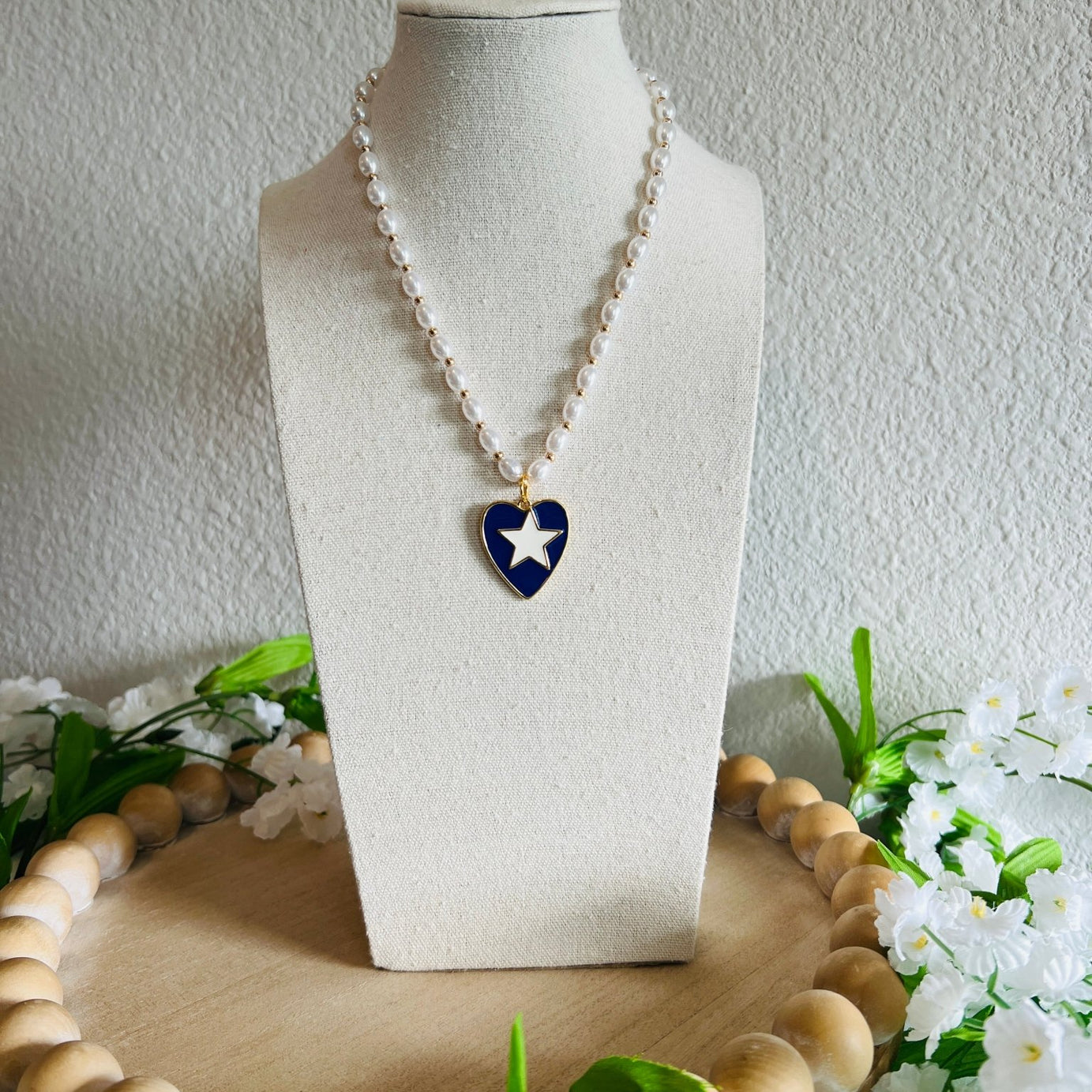 Star & Heart Charm Pearl Necklace - Dixie Rose