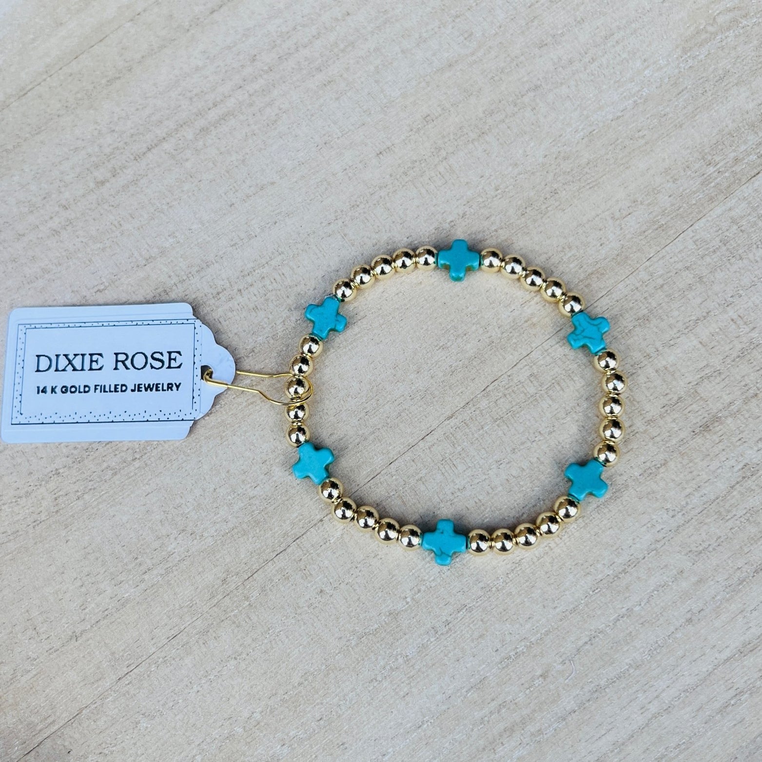 Turquoise Cross/Gold Bracelet - Dixie Rose