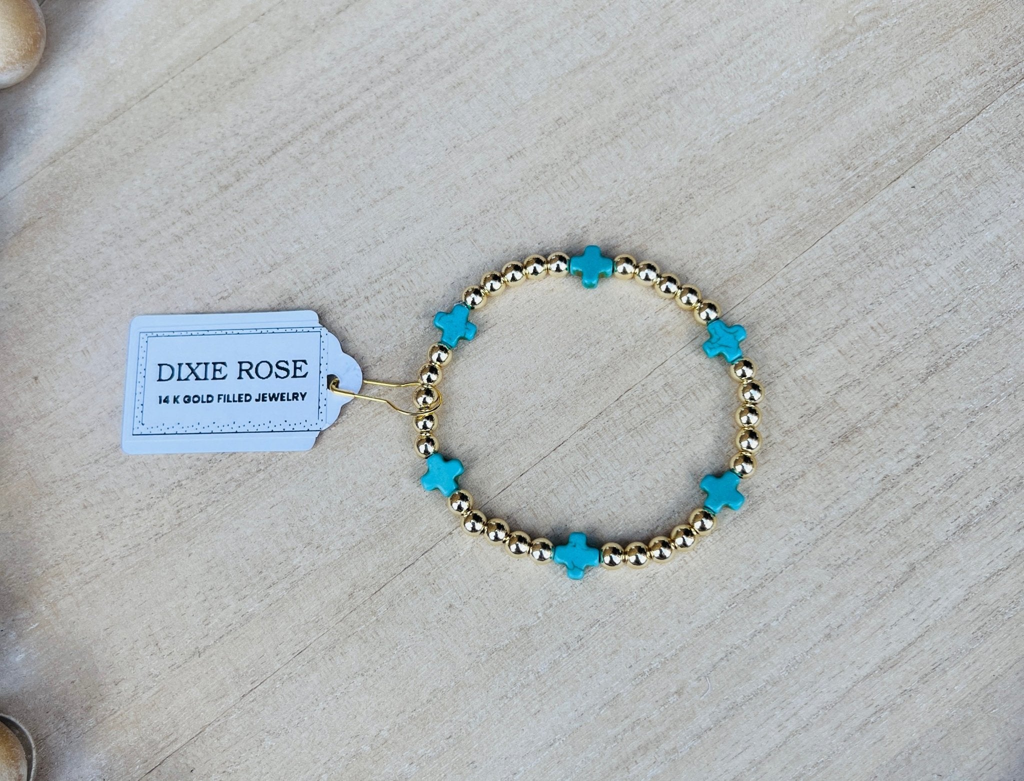 Turquoise Cross/Gold Bracelet - Dixie Rose