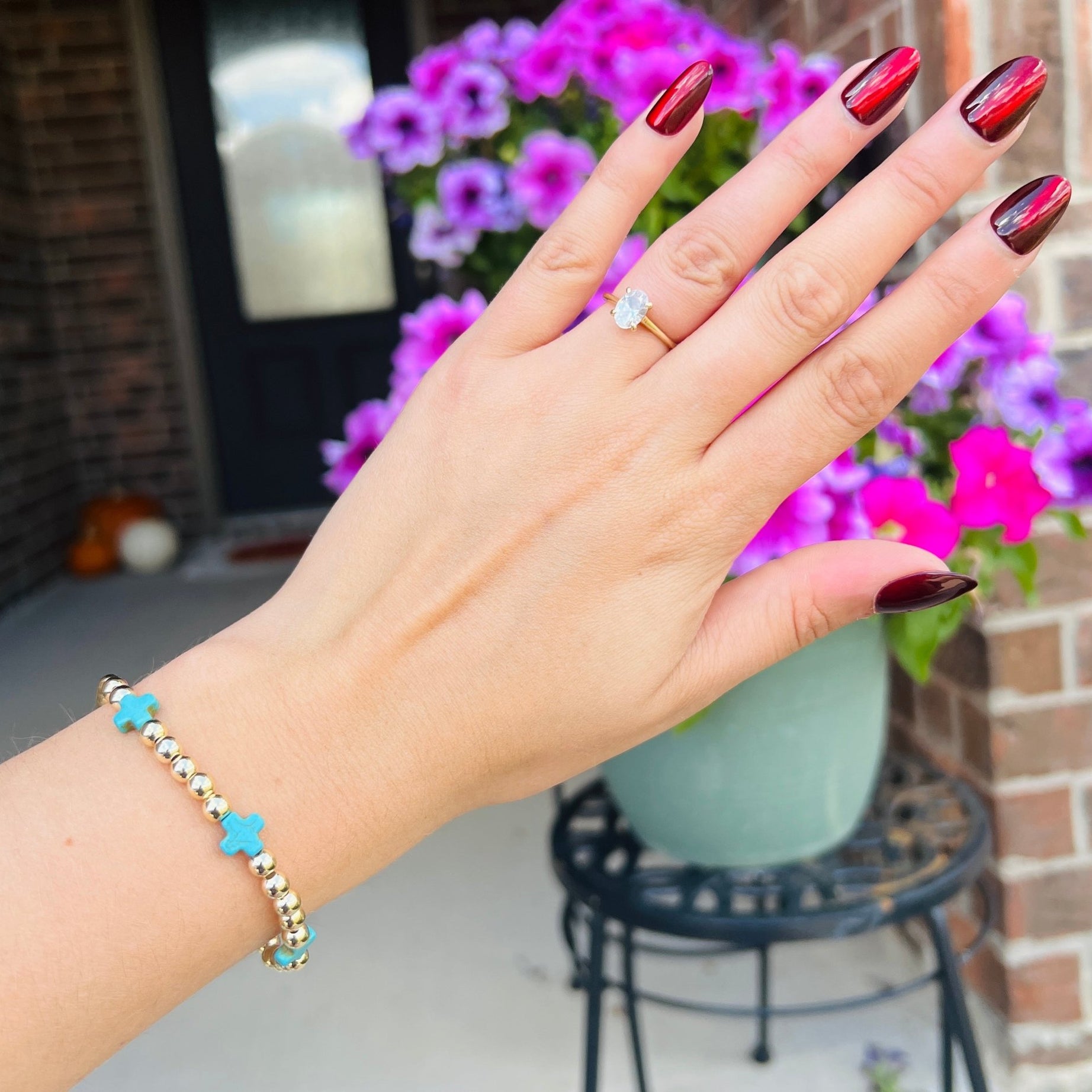 Turquoise Cross/Gold Bracelet - Dixie Rose