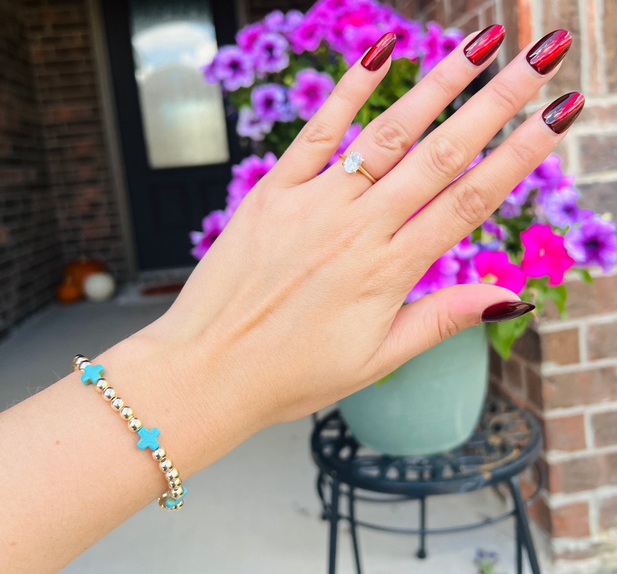 Turquoise Cross/Gold Bracelet - Dixie Rose